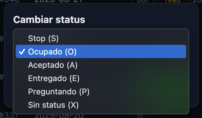 Menú para seleccionar un estado de contacto