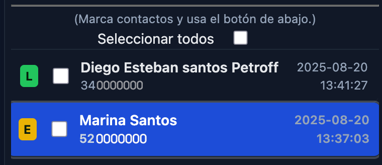 Opción para seleccionar todos los contactos